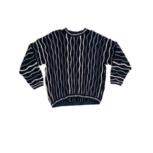 The Vintage Twin - Textured Stripes Crew Neck sweater in Black Green & Cream - Picture 1 of 6